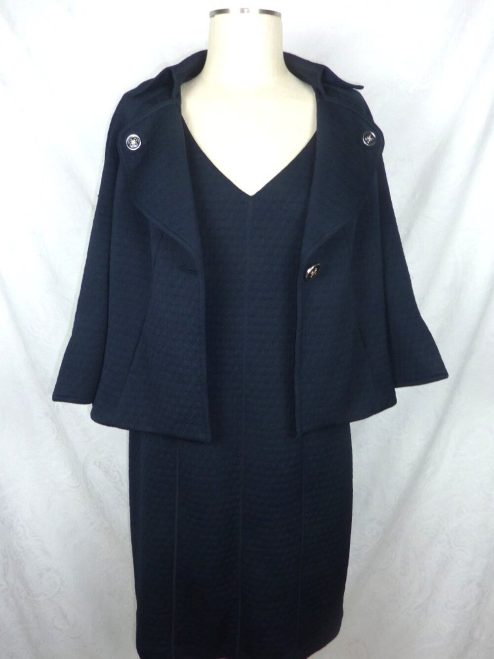 KAY UNGER New York 16 Elegant NAVY BLUE DRESS SUIT SHEATH DRESS & JACKET